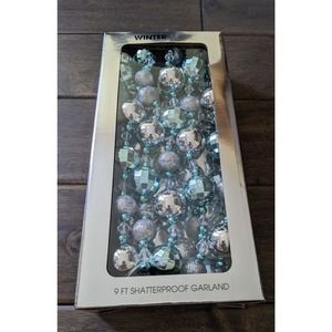 9 FEET Christmas Ball Garland Ornaments Shatterproof Xmas Baby Blue & Silver